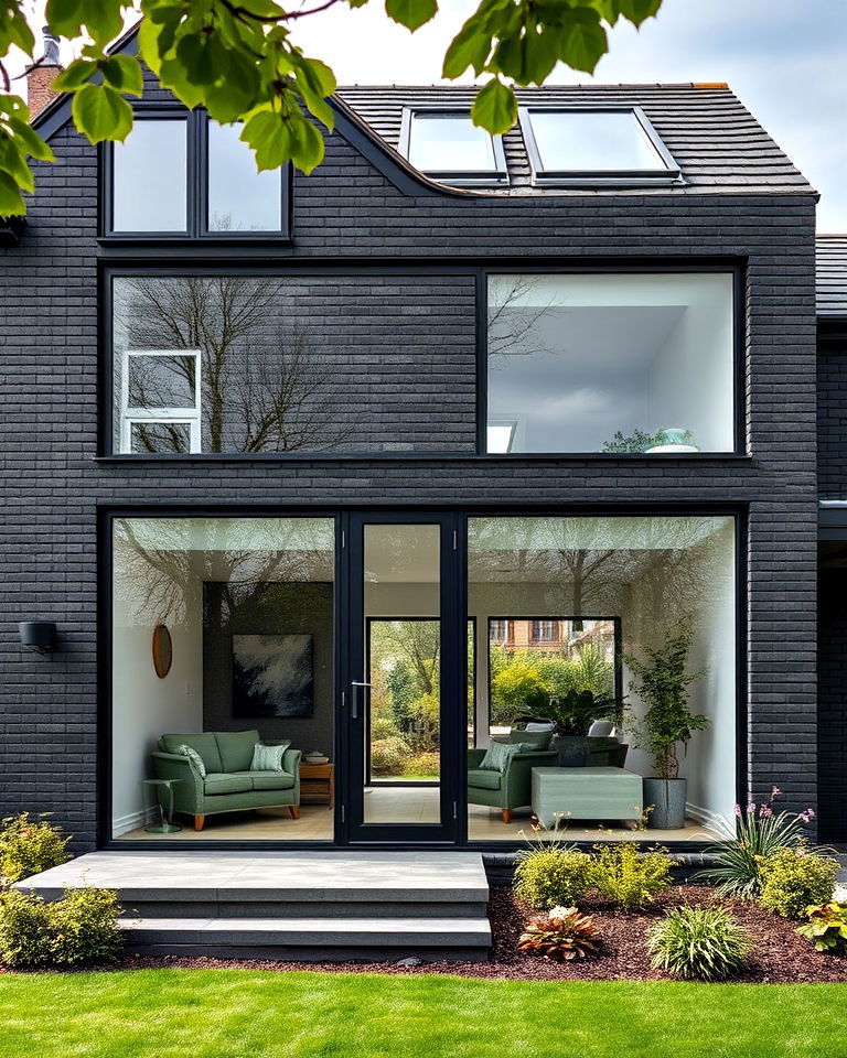 semi transparent glazing black brick exterior house