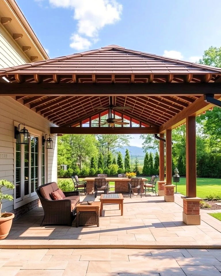 shingled pergola roof for full sun coverage