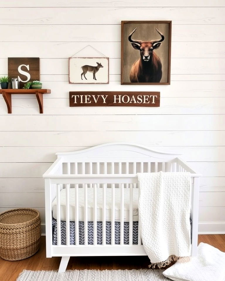 shiplap accent wall farmhouse nursery