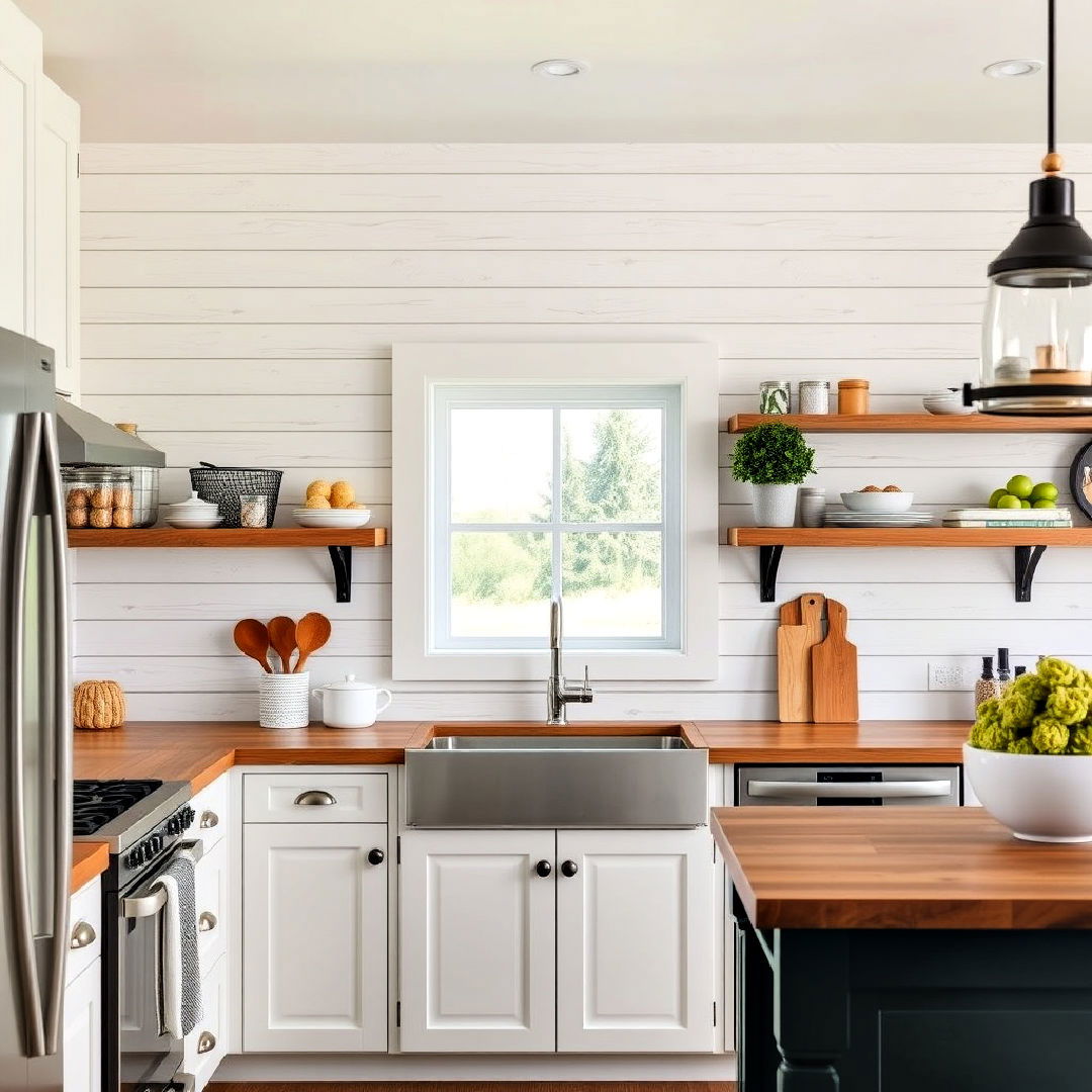 shiplap walls for farmhouse kitchen