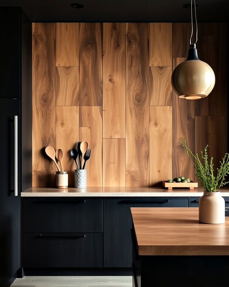 shou sugi ban wood accents for kitchen