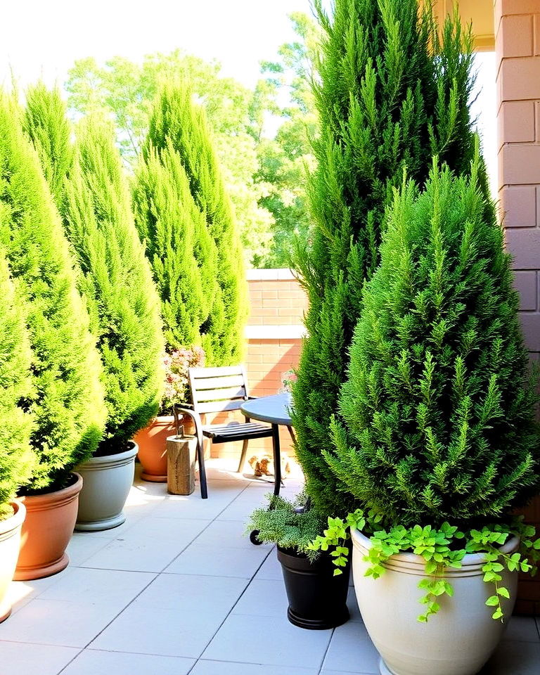 shrubs in large pots to block neighbors view