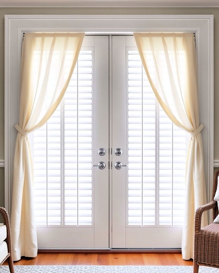shutters with curtain accents for a coastal look