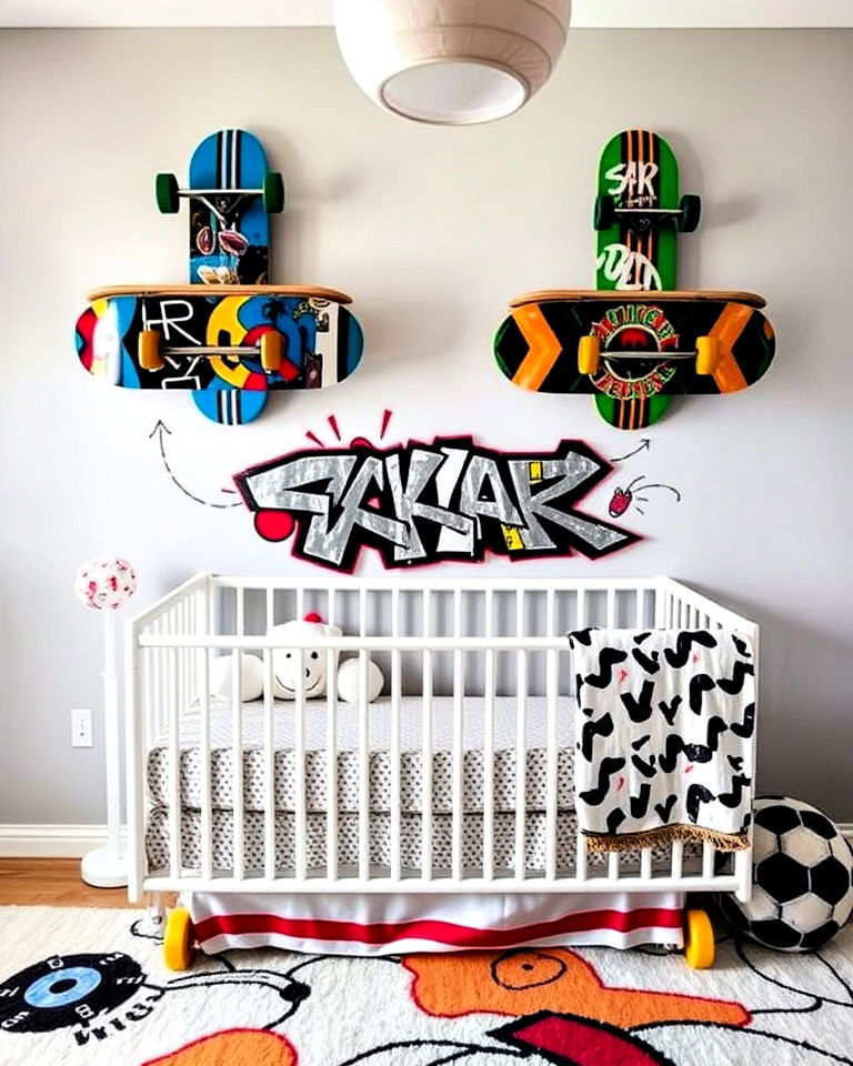 skateboarding inspired custom nursery décor