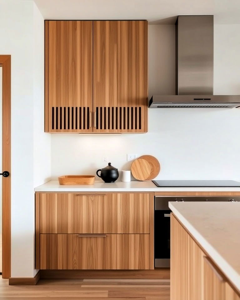 slatted wood accents kitchen cabinet fronts