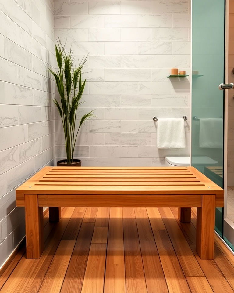 slatted wood bench