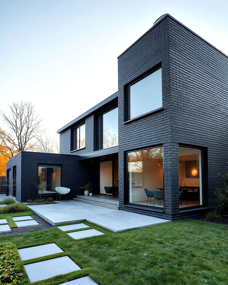 sleek black brick exterior house