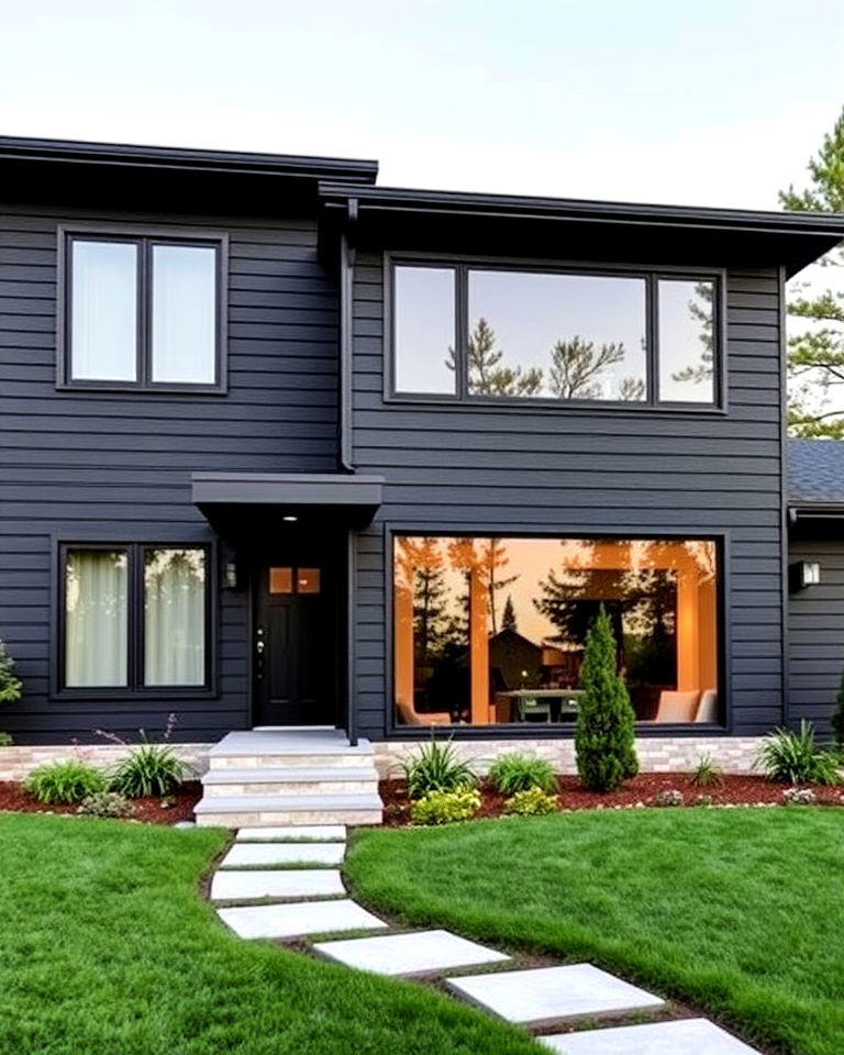 sleek black horizontal siding exterior house