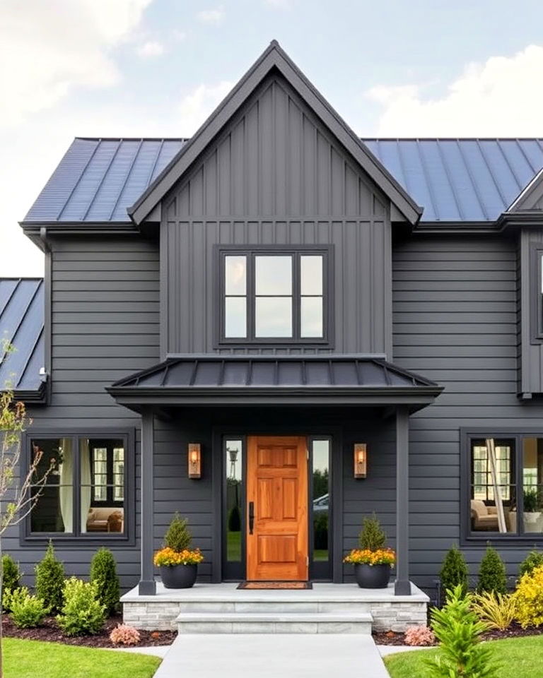 sleek charcoal gray exterior siding with black roof