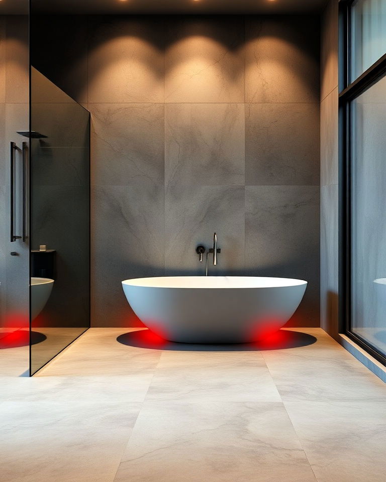 sleek concrete bathroom floor with thermal heating