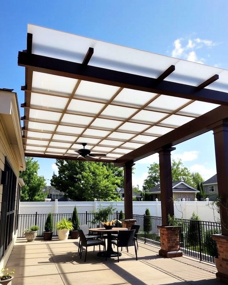 sleek frosted acrylic pergola roof