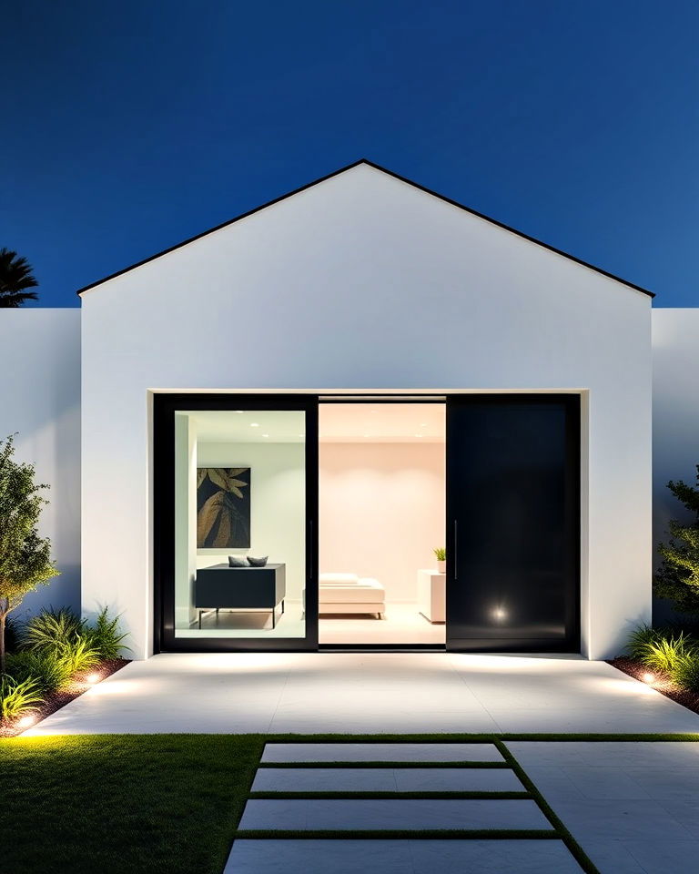 sleek futuristic design with black pivot door