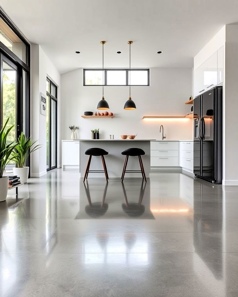 sleek glossy finish concrete floor