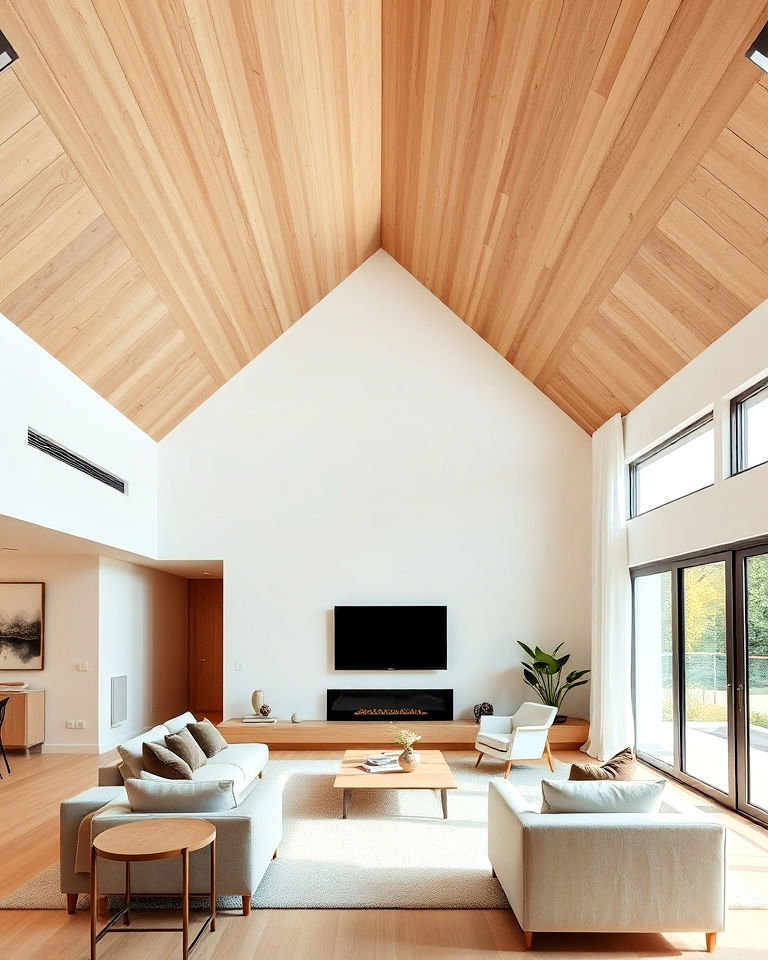 sleek minimalist vaulted ceiling