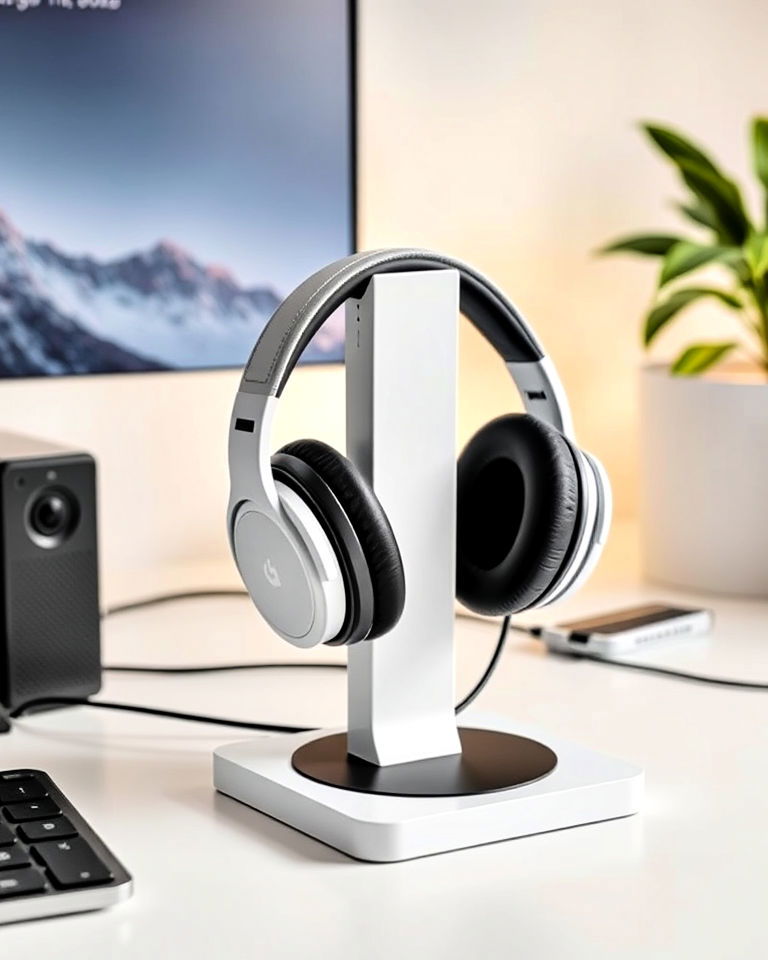 sleek white headphone stand