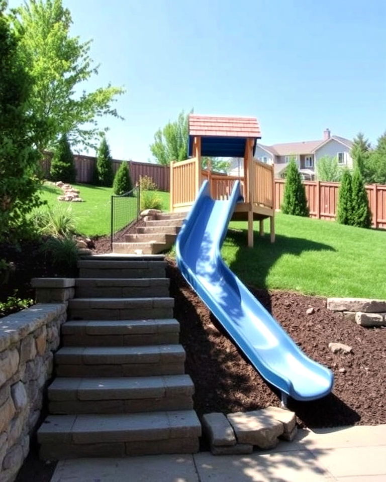 slide and steps combo for sloped backyard