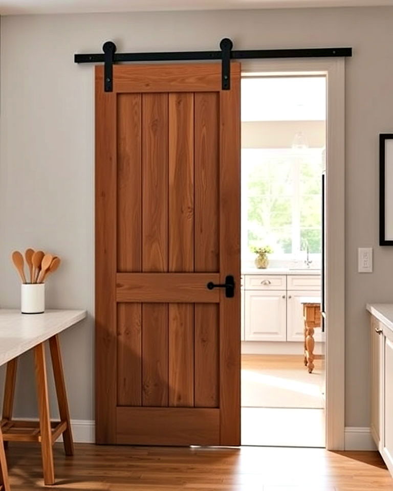 sliding barn door for a unique kitchen entrance