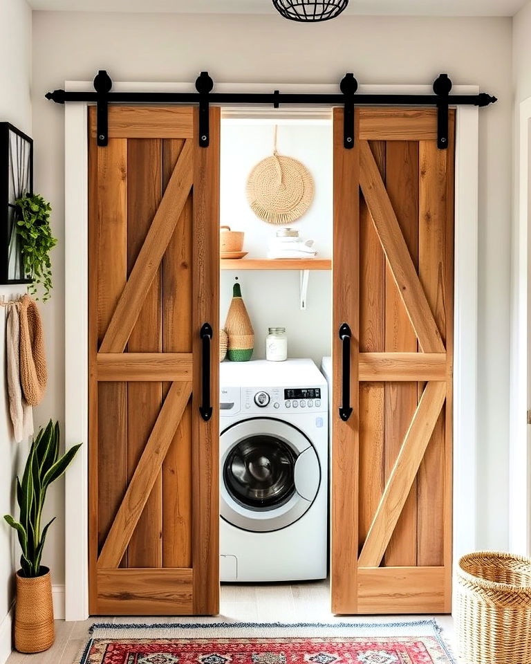 sliding barn doors for boho laundry room