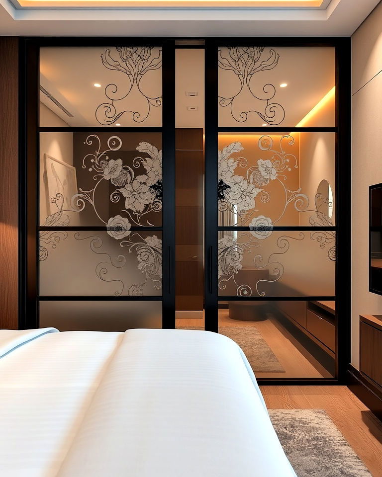sliding doors between sleeping and bathroom areas