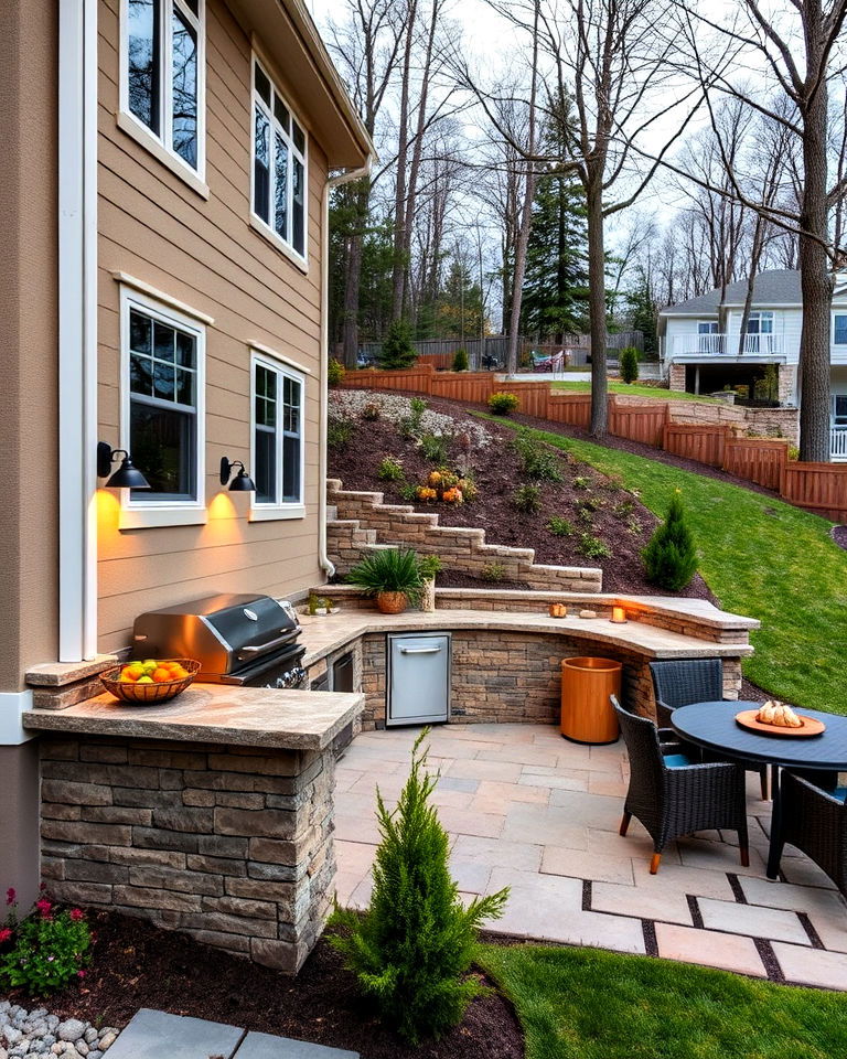 slope integrated outdoor kitchen