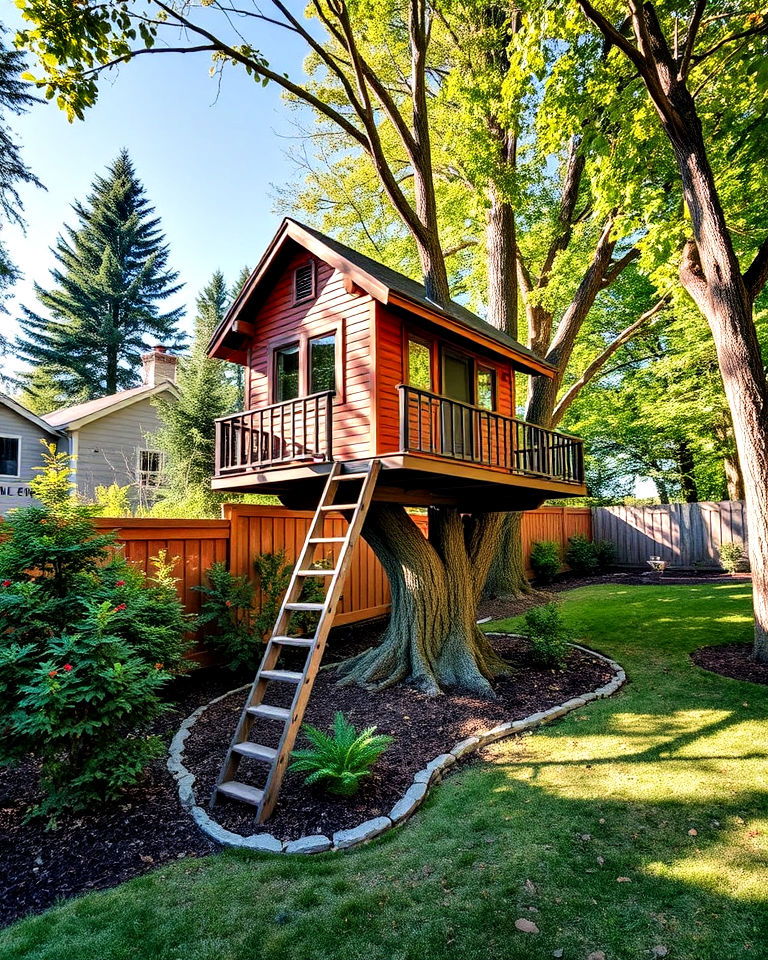 sloped backyard elevated treehouse