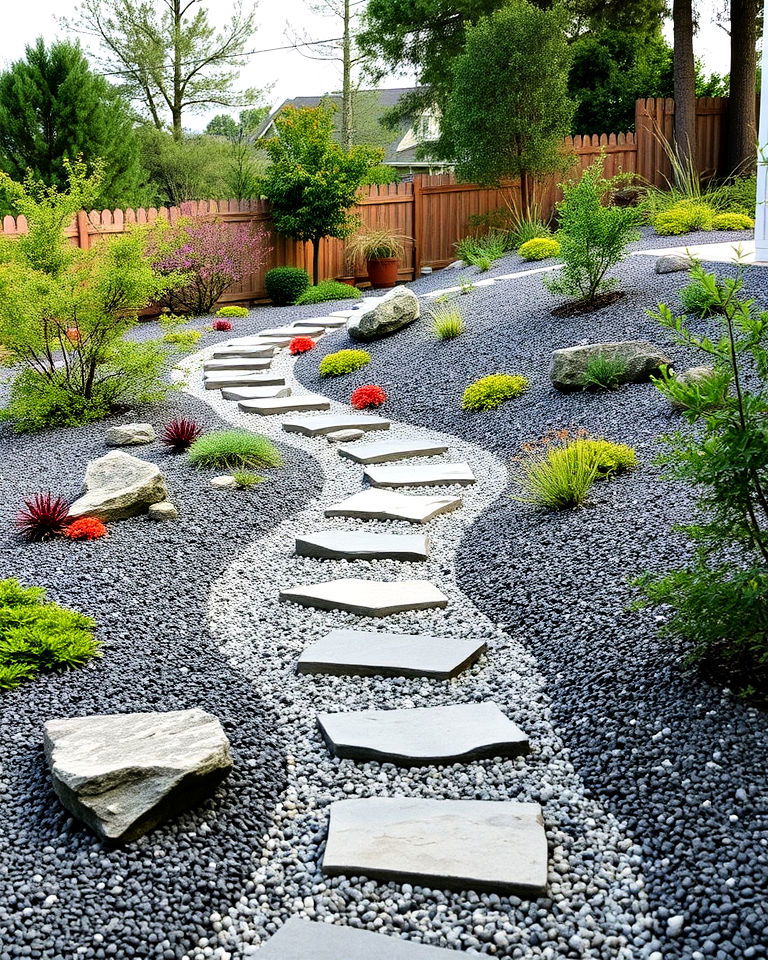 sloped backyard into zen garden