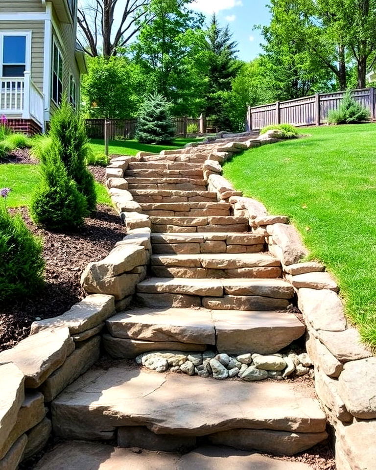 sloped backyard stone staircase