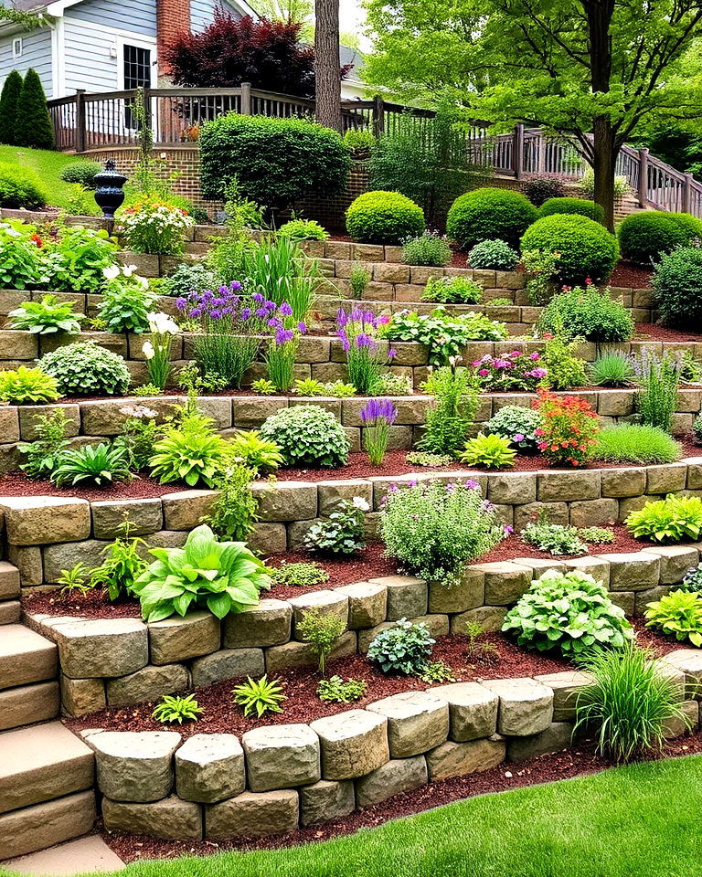 sloped backyard terraced garden beds