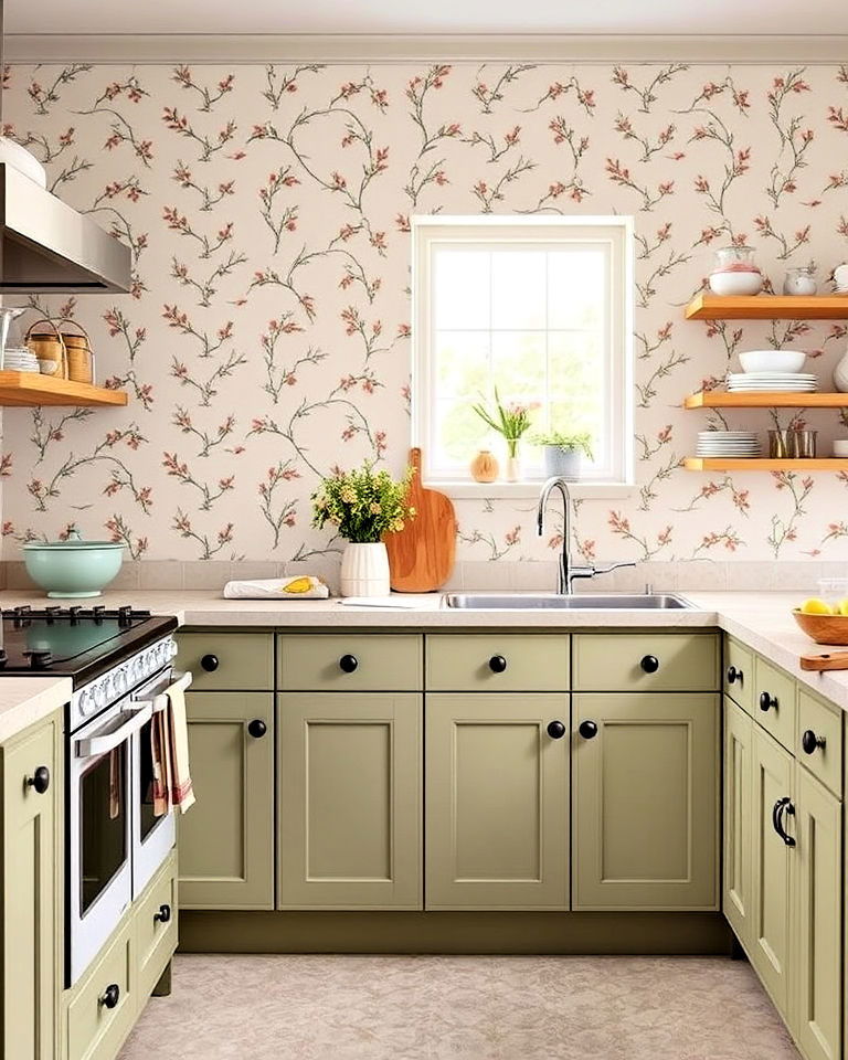 small floral sprigs wallpaper for the kitchen