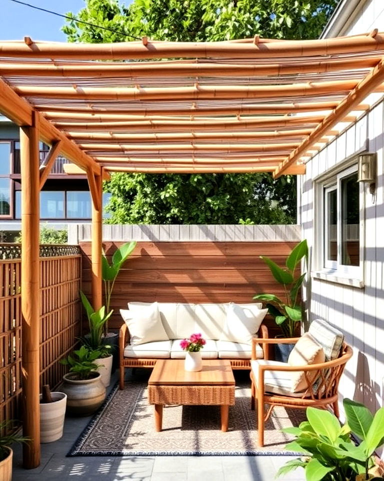 small patio bamboo pergola