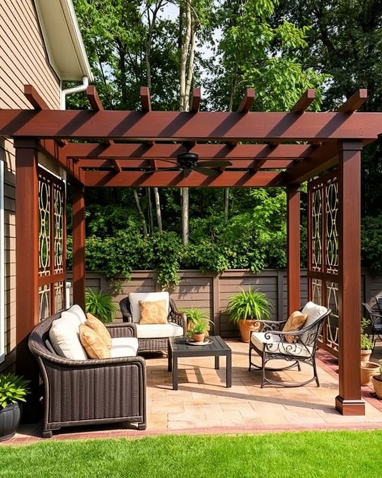 small patio pergola with decorative panels