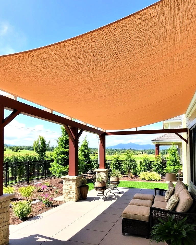 soft and filtered woven fabric pergola roof