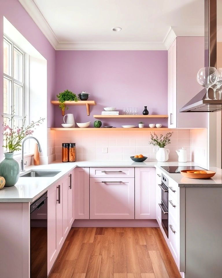 soft and inviting lilac kitchen walls