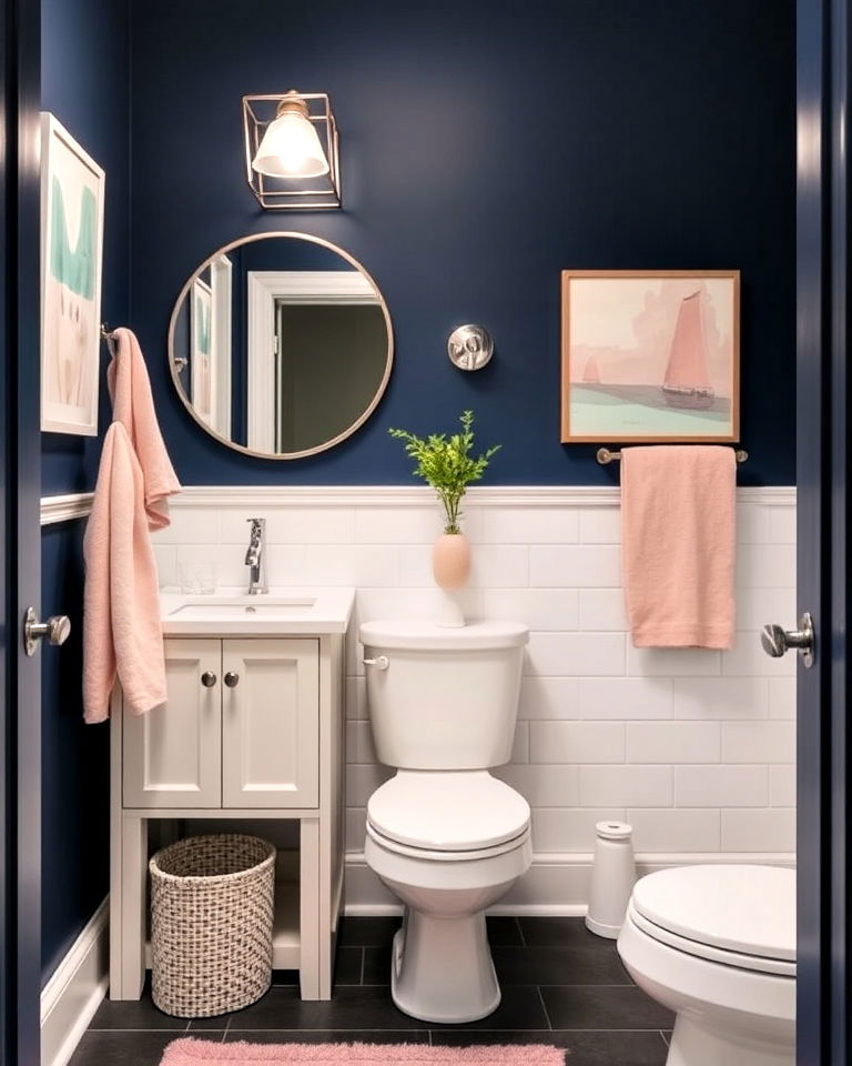 soft navy with pastel accents