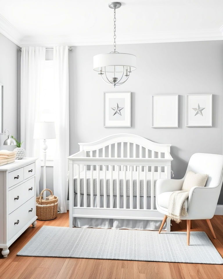 sophisticated gray and white baby room
