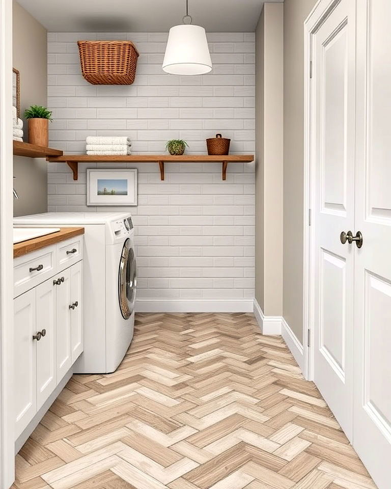 sophisticated herringbone patterned tiles floor