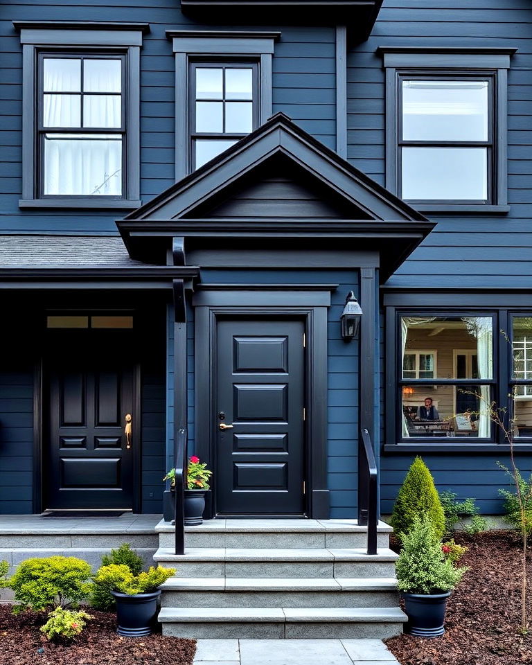 sophisticated midnight blue with black accents