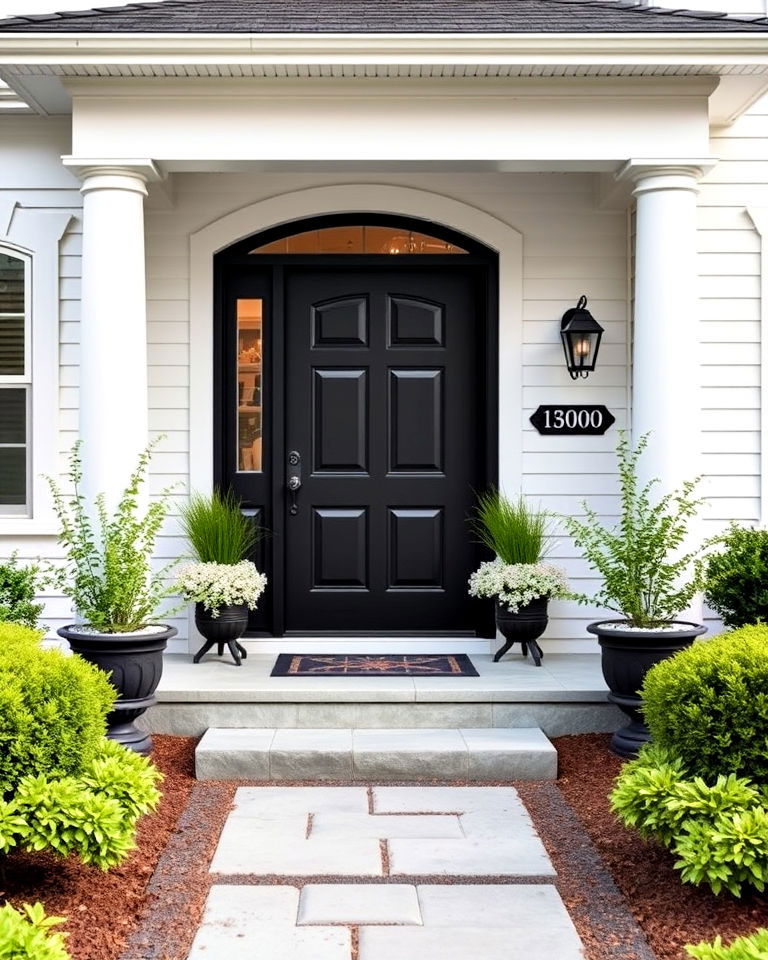 sophisticated suburban style with black door