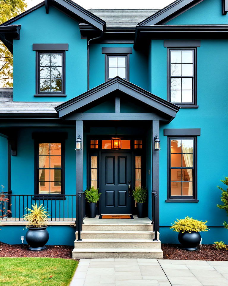 sophisticated teal blue with black trim