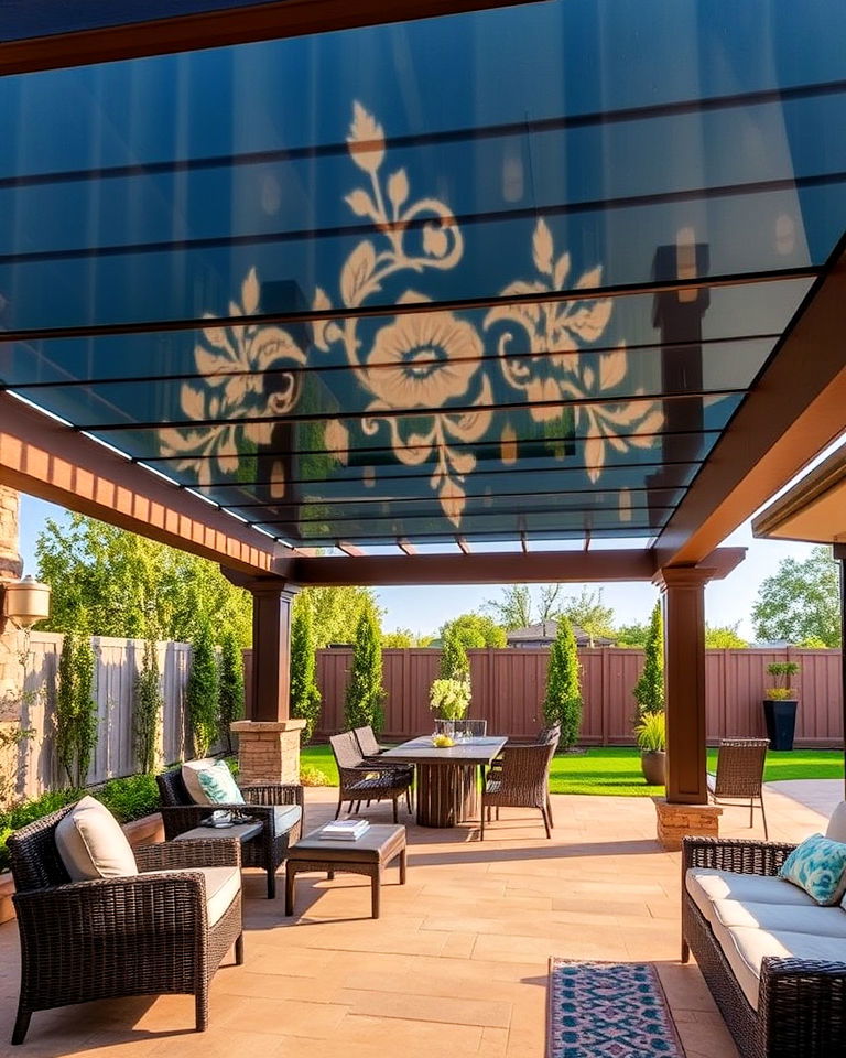 sophisticated tinted glass panel pergola roof