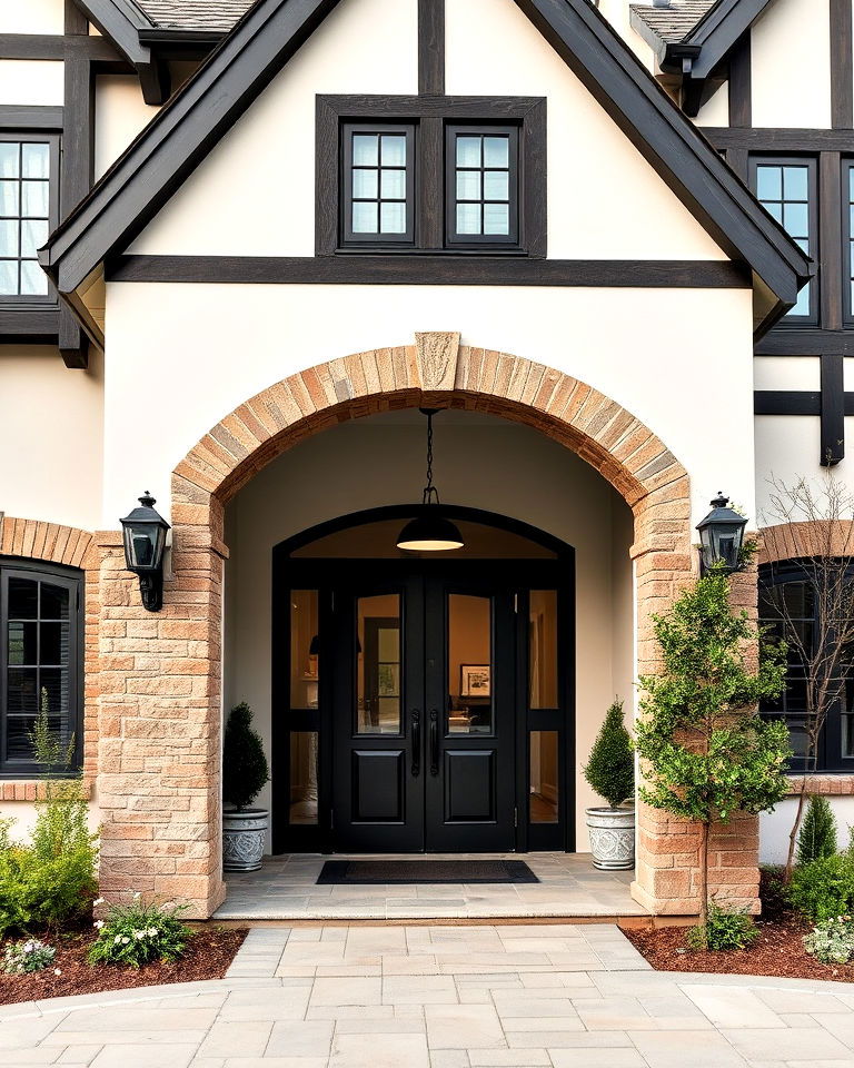 sophisticated tudor with archway entrances