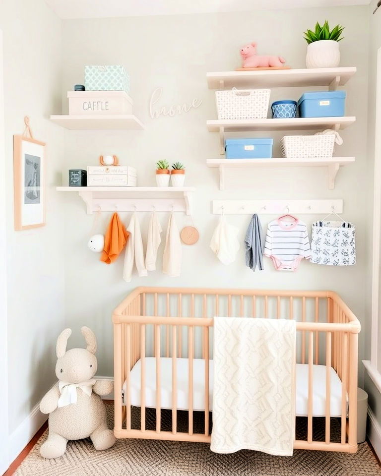 space saving baby room wall storage