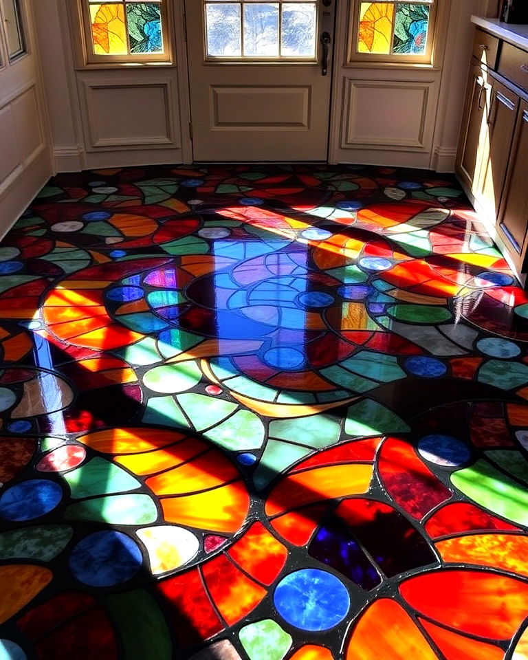 stained glass inspired epoxy floor