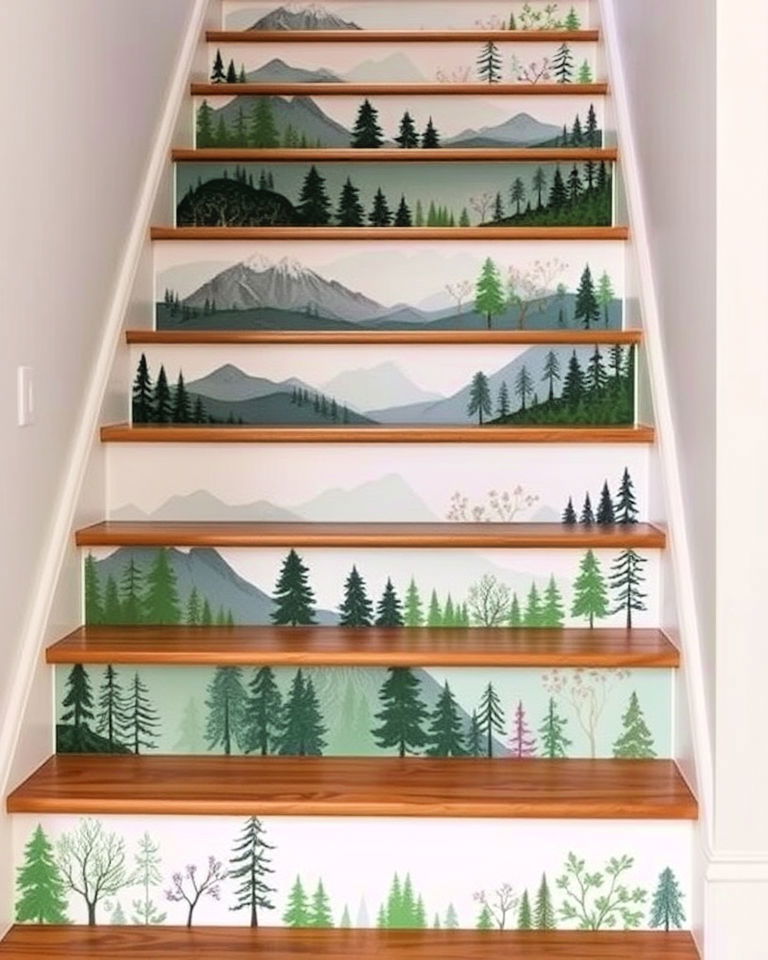 stair risers with beautiful nature inspired decals