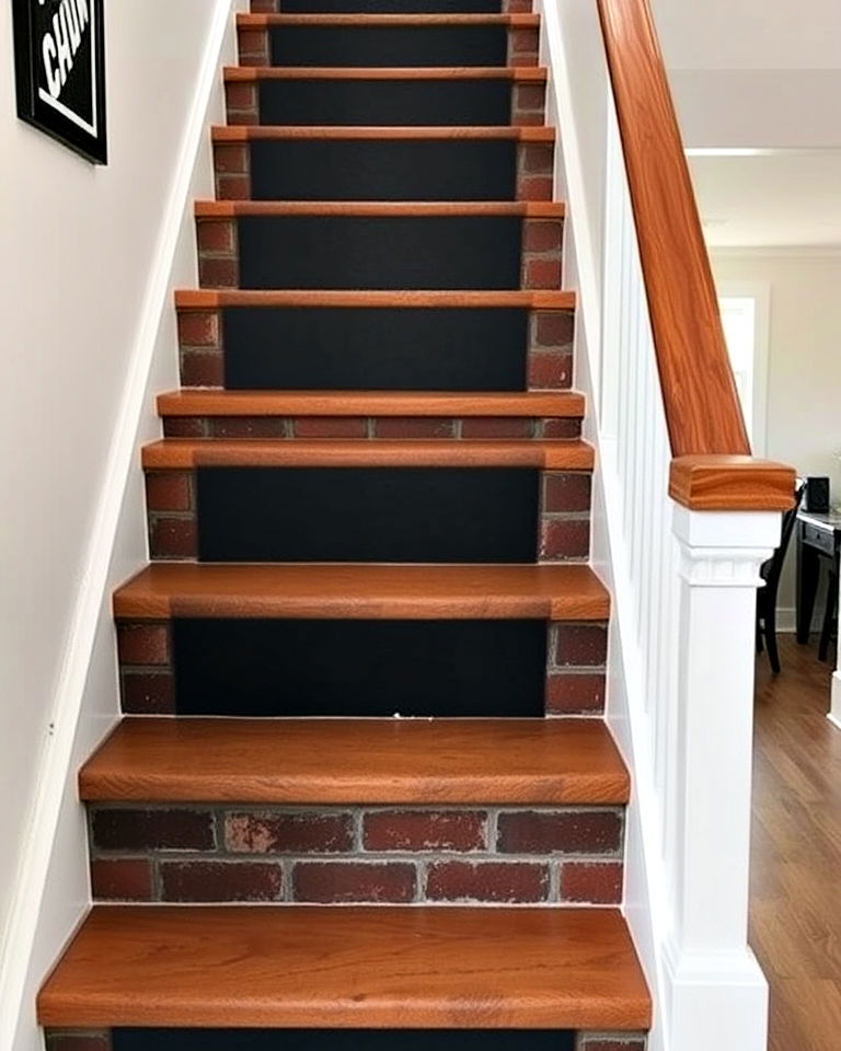 stair risers with chalkboard brick combo