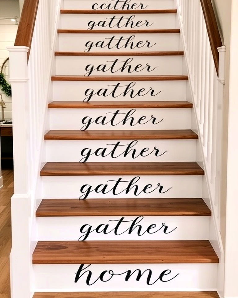 stair risers with charming farmhouse script text