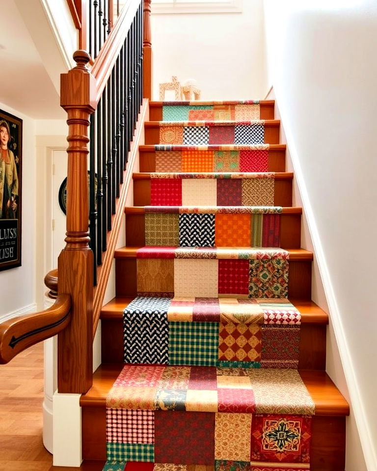 stair risers with cozy patchwork quilt design