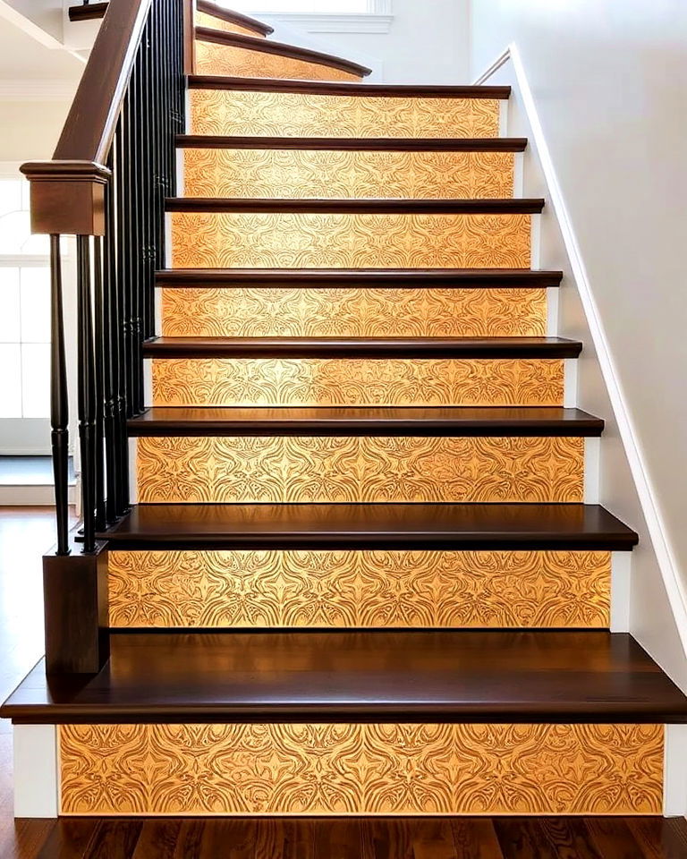 stair risers with glamorous metallic foil accents