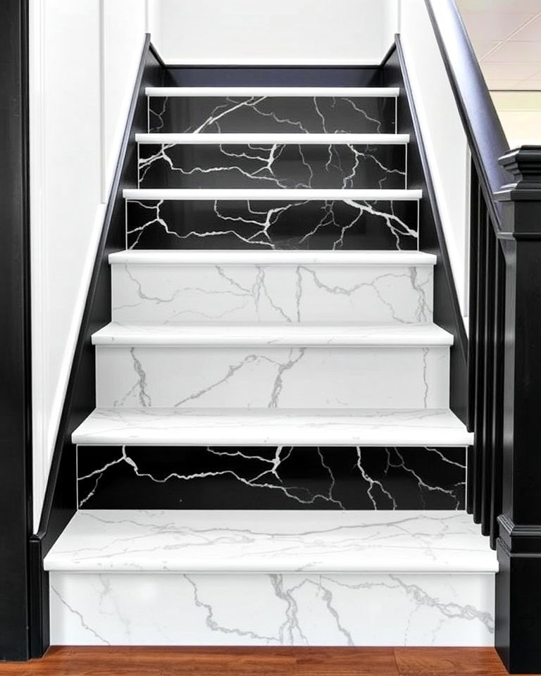 stair risers with luxurious marbleized finish