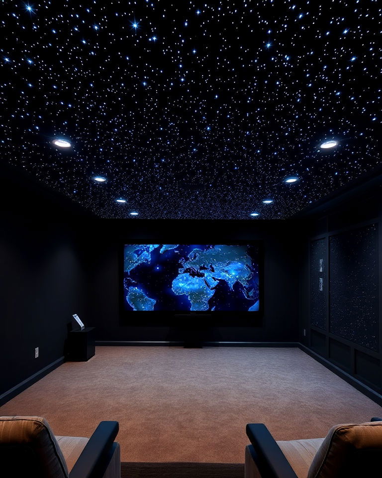 starry ceiling lighting for basement theater
